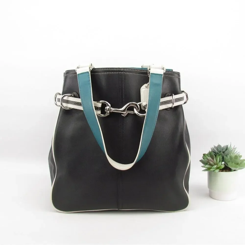 Authentic Coach Black White Leather Shoulder Bag